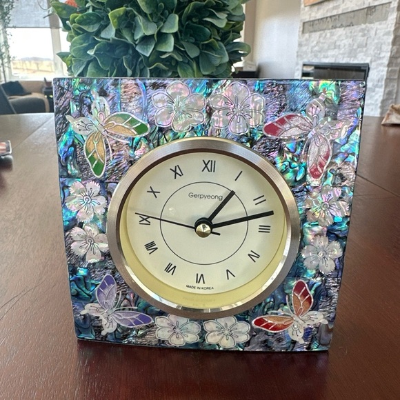 Korean Mother-of-pearl Square Table Clock-Lee Won-geun cultural heritage worker - Picture 2 of 6